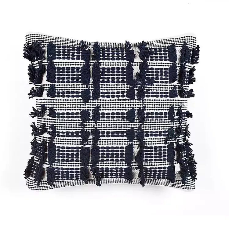 Clearance Navy Woven Frill Pillow Pillows