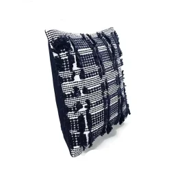 Clearance Navy Woven Frill Pillow Pillows