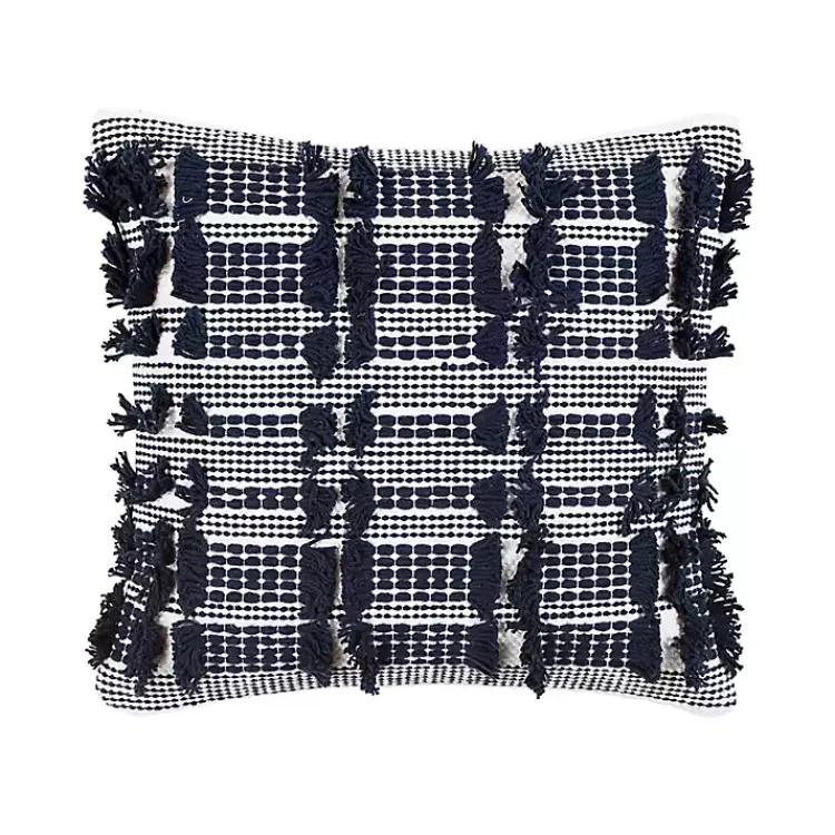 Clearance Navy Woven Frill Pillow Pillows