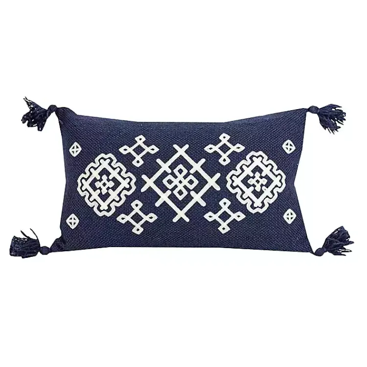 Clearance Navy Woven Geo Diamond Indoor/Outdoor Pillow Pillows