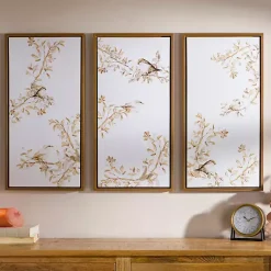 Kirklands Home Canvas Art|Neutral Birds Framed Canvas Art Prints, Set of 3