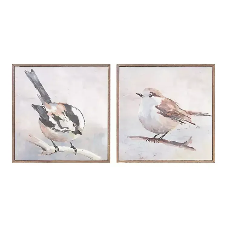 Kirklands Home Canvas Art|Neutral Birds Framed Canvas Art Prints, Set of 2