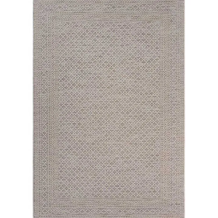Kirklands Home Outdoor Rugs|Neutral Bordered Lattice Outdoor Area Rug, 5x7 Gray
