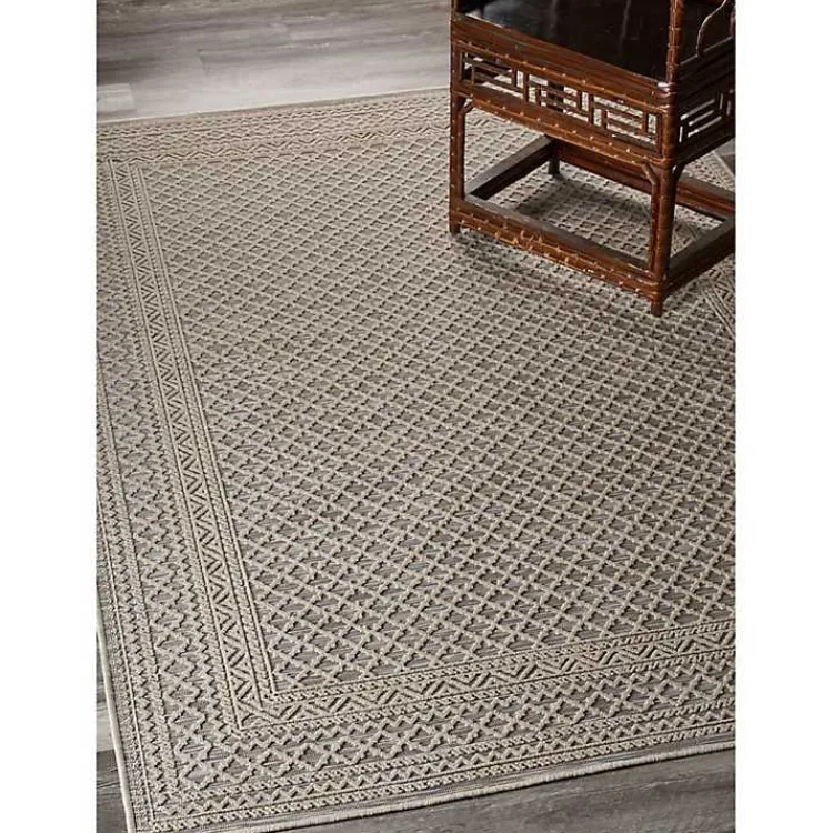 Kirklands Home Outdoor Rugs|Neutral Bordered Lattice Outdoor Area Rug, 5x7 Gray