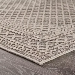 Kirklands Home Outdoor Rugs|Neutral Bordered Lattice Outdoor Area Rug, 5x7 Gray