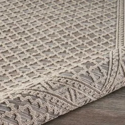 Kirklands Home Outdoor Rugs|Neutral Bordered Lattice Outdoor Area Rug, 5x7 Gray