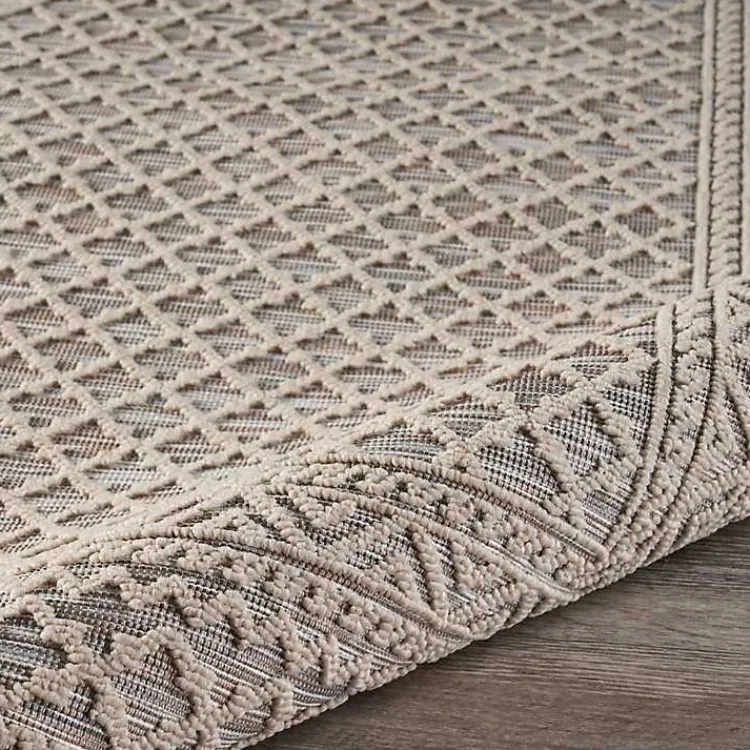 Kirklands Home Outdoor Rugs|Neutral Bordered Lattice Outdoor Area Rug, 5x7 Gray