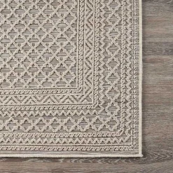 Kirklands Home Outdoor Rugs|Neutral Bordered Lattice Outdoor Area Rug, 5x7 Gray