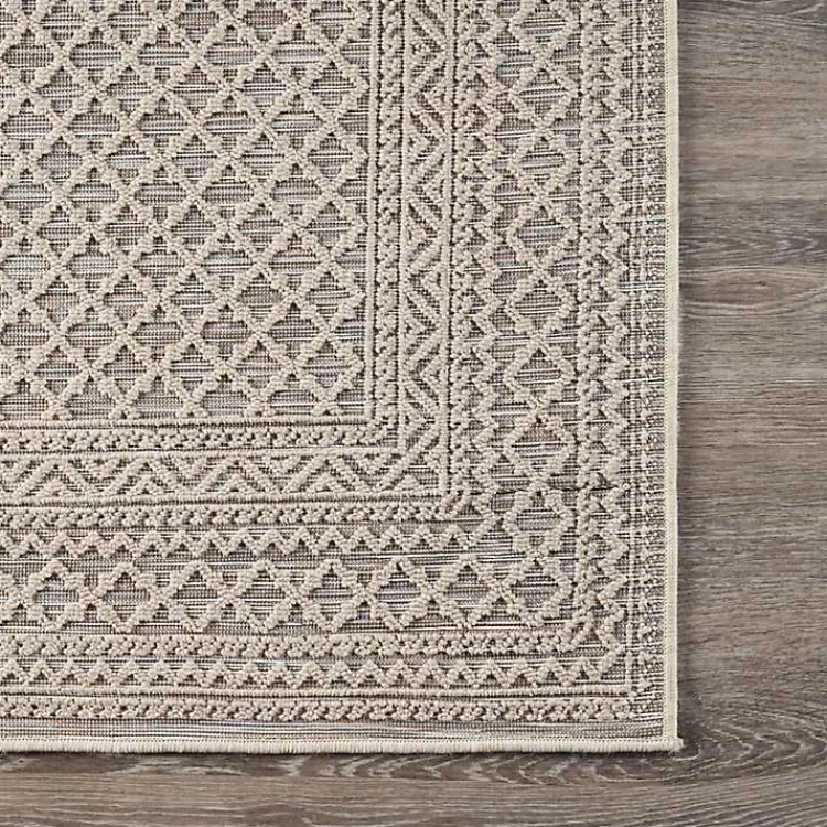 Kirklands Home Outdoor Rugs|Neutral Bordered Lattice Outdoor Area Rug, 5x7 Gray