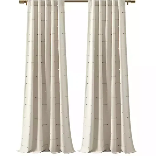 Kirklands Home Curtains & Drapes|Neutral Clipped Stripe Curtain Panel Set, 84 in. Tan