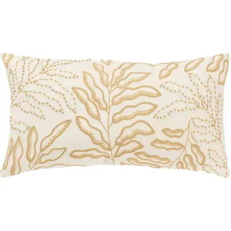 Clearance Neutral Embroidered Botanical Lumbar Pillow Pillows