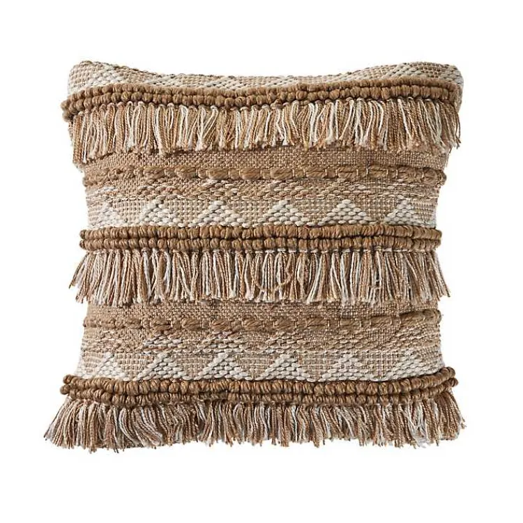 Online Neutral Embroidered Fringe Accent Pillow Pillows