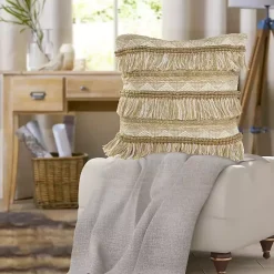 Online Neutral Embroidered Fringe Accent Pillow Pillows