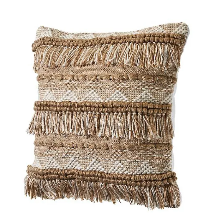 Online Neutral Embroidered Fringe Accent Pillow Pillows