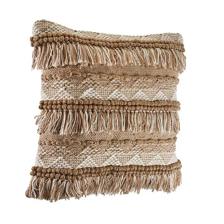 Online Neutral Embroidered Fringe Accent Pillow Pillows