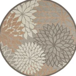 Kirklands Home Outdoor Rugs|Neutral Floral Burst Outdoor Round Area Rug, 5 ft.