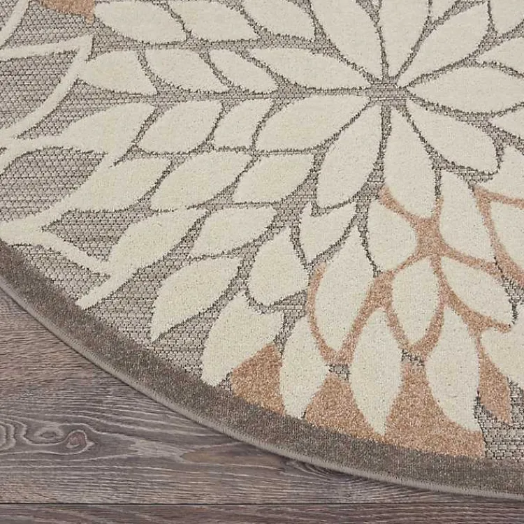 Kirklands Home Outdoor Rugs|Neutral Floral Burst Outdoor Round Area Rug, 5 ft.