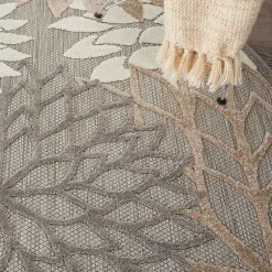 Kirklands Home Outdoor Rugs|Neutral Floral Burst Outdoor Round Area Rug, 5 ft.