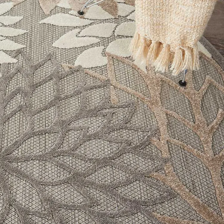 Kirklands Home Outdoor Rugs|Neutral Floral Burst Outdoor Round Area Rug, 5 ft.