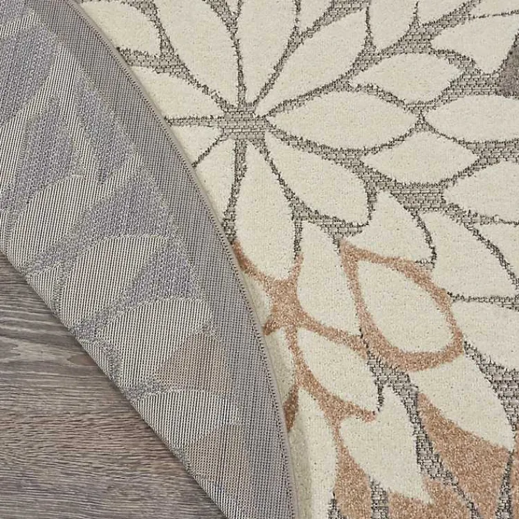 Kirklands Home Outdoor Rugs|Neutral Floral Burst Outdoor Round Area Rug, 7 ft.