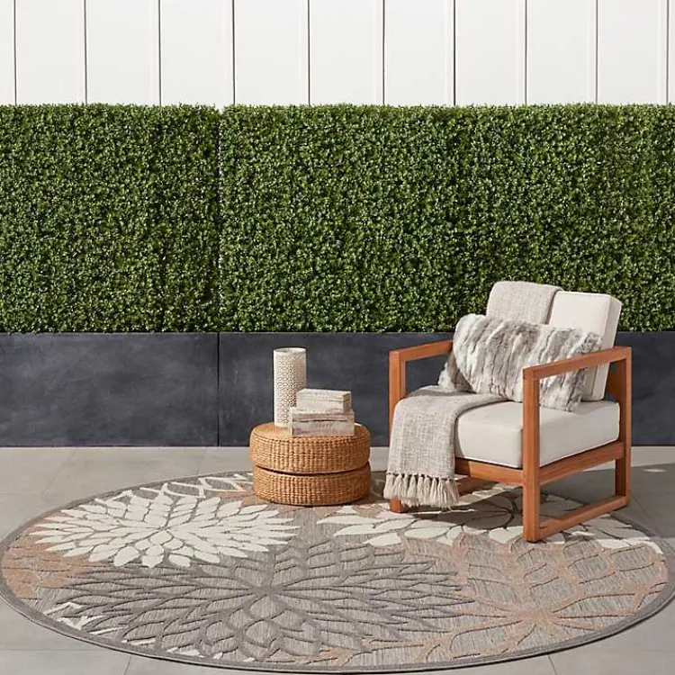 Kirklands Home Outdoor Rugs|Neutral Floral Burst Outdoor Round Area Rug, 7 ft.