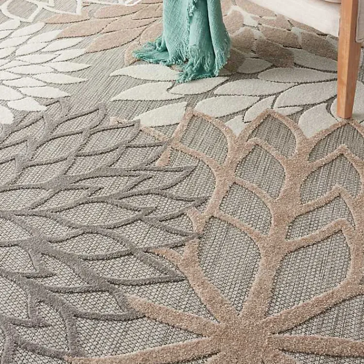 Kirklands Home Outdoor Rugs|Neutral Floral Burst Outdoor Round Area Rug, 7 ft.