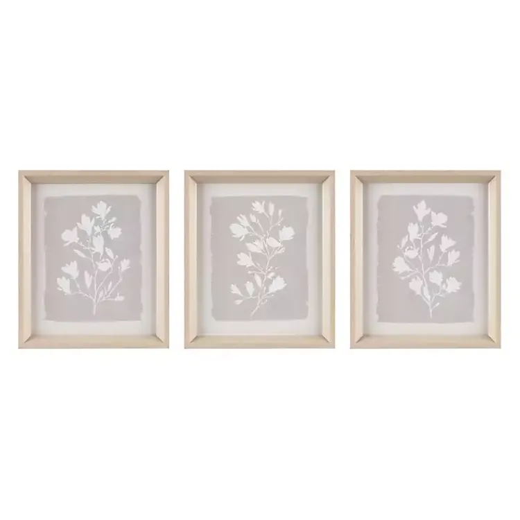 Kirklands Home Framed Art|Neutral Floral Sprigs 3-pc. Framed Art Set