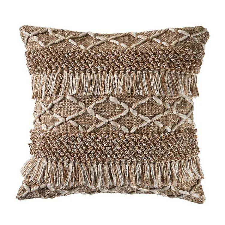Clearance Neutral Geometric Fringe Accent Pillow Pillows
