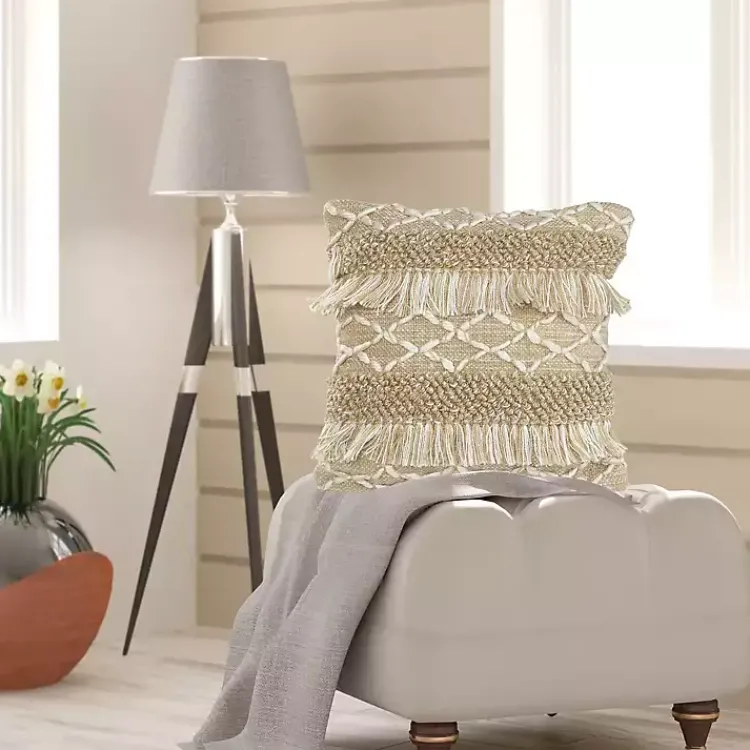 Clearance Neutral Geometric Fringe Accent Pillow Pillows