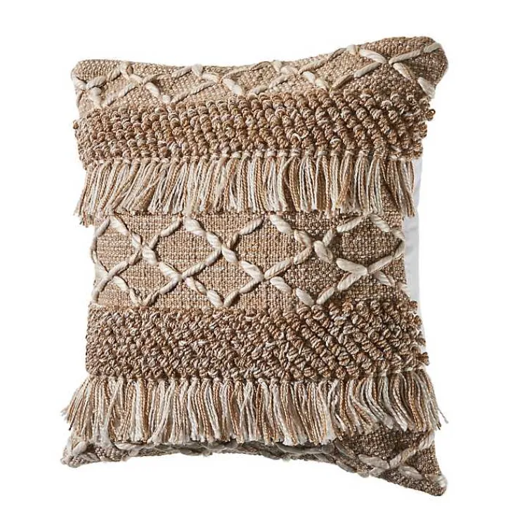 Clearance Neutral Geometric Fringe Accent Pillow Pillows