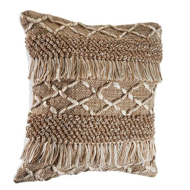 Clearance Neutral Geometric Fringe Accent Pillow Pillows