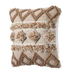 Discount Neutral Geometric Pom Pom Pillow Pillows