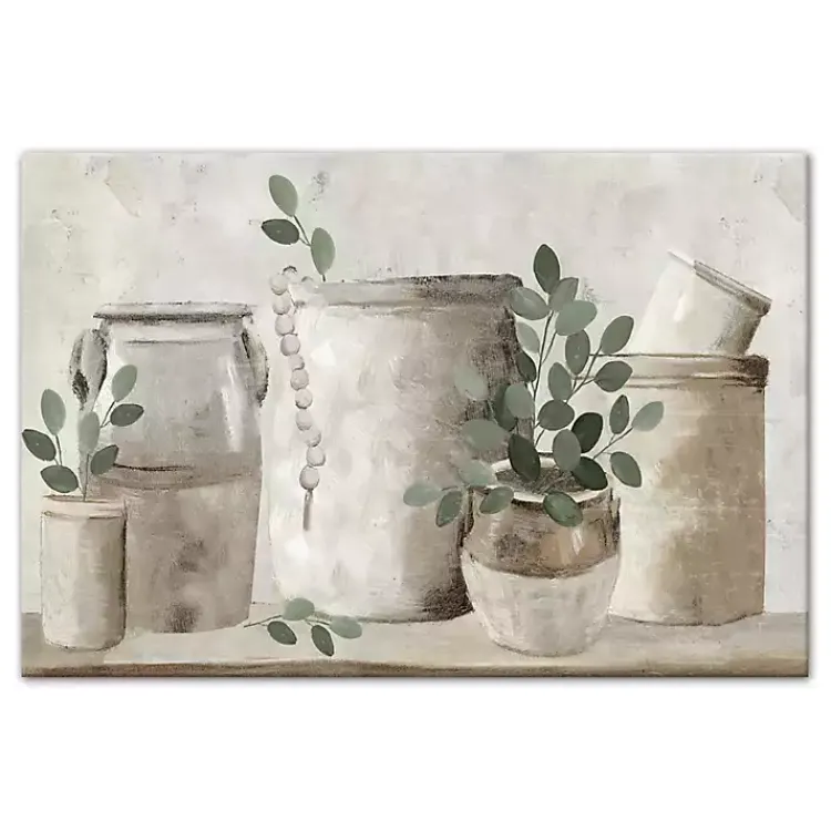 Kirklands Home Canvas Art|Neutral Greenery Pottery Canvas Art Print Gray