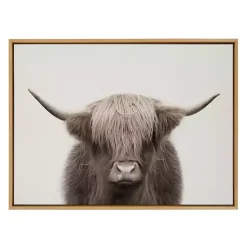 Kirklands Home Canvas Art|Neutral Highland Cow Framed Canvas Print, 28x38 Brown