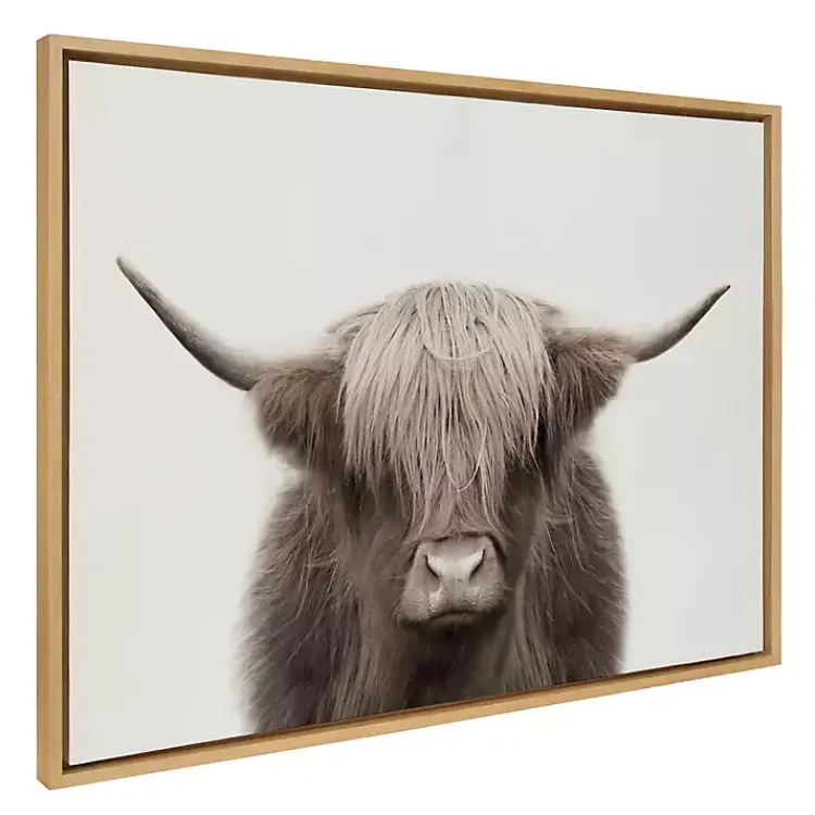 Kirklands Home Canvas Art|Neutral Highland Cow Framed Canvas Print, 28x38 Brown