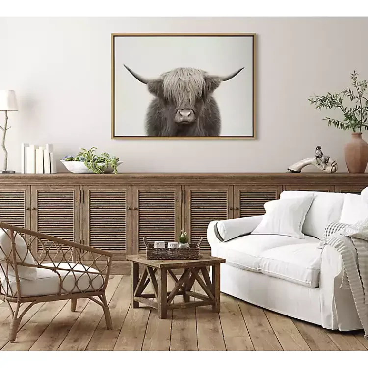 Kirklands Home Canvas Art|Neutral Highland Cow Framed Canvas Print, 28x38 Brown