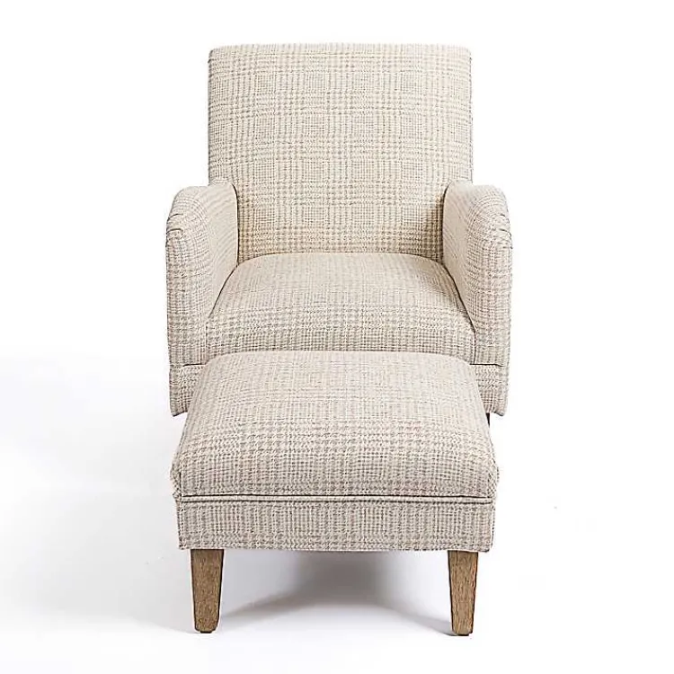 Kirklands Home Accent Chairs|Neutral Houndstooth 2-pc. Chair and Ottoman Set Tan