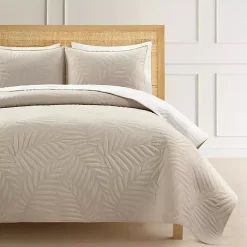 Kirklands Home Quilts|Neutral Leaf Reversible 3-pc. Full/Queen Quilt Set