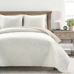 Kirklands Home Quilts|Neutral Leaf Reversible 3-pc. Full/Queen Quilt Set