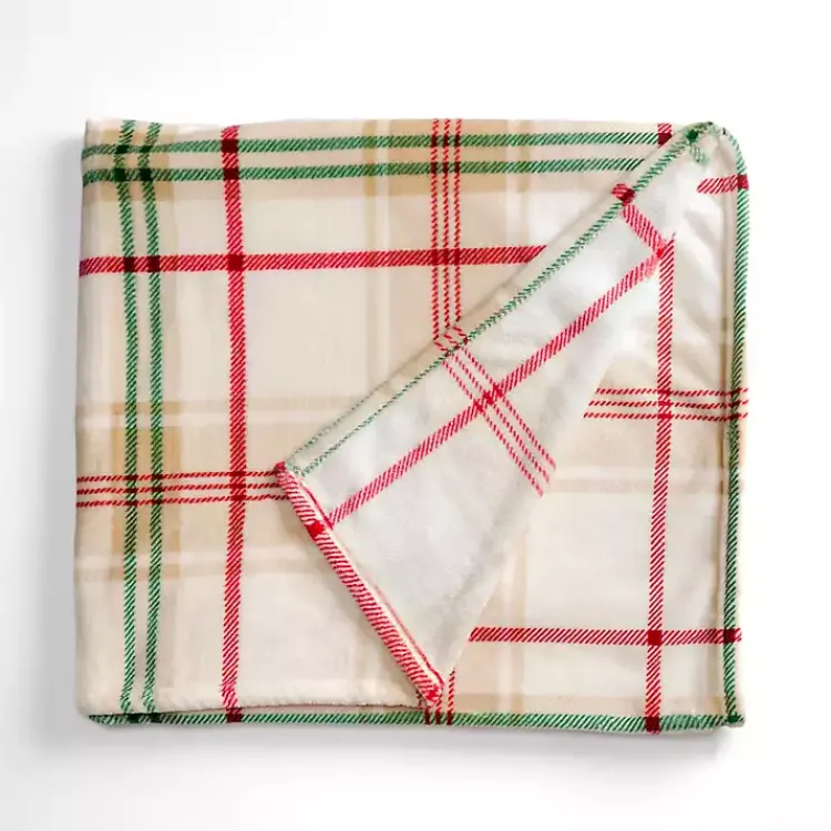 Outlet Neutral Plaid Plush Throw Blankets & Throws