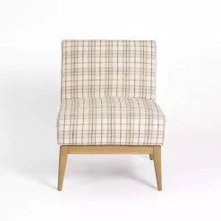 Kirklands Home Accent Chairs|Neutral Plaid Slipper Accent Chair