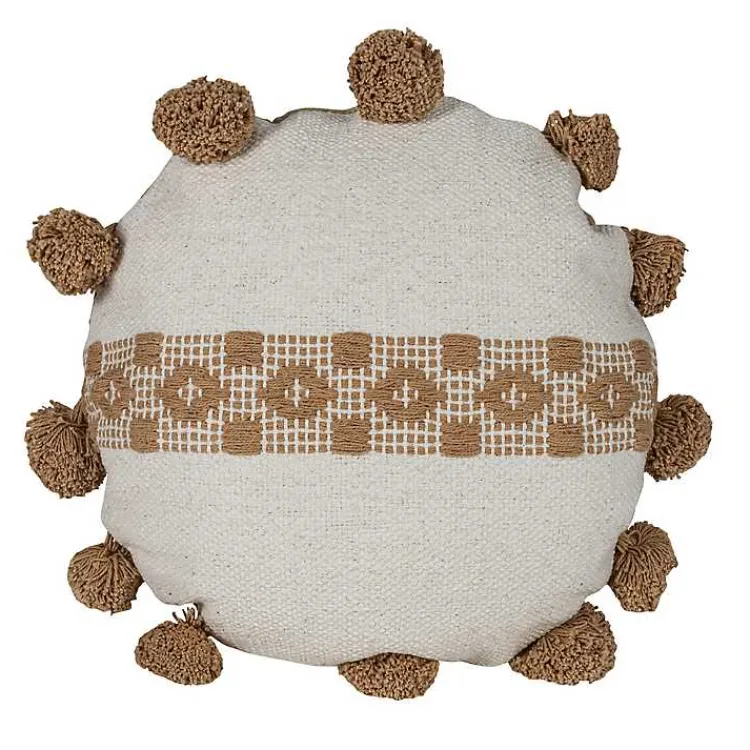 Outlet Neutral Soft Poms Round Throw Pillow Pillows
