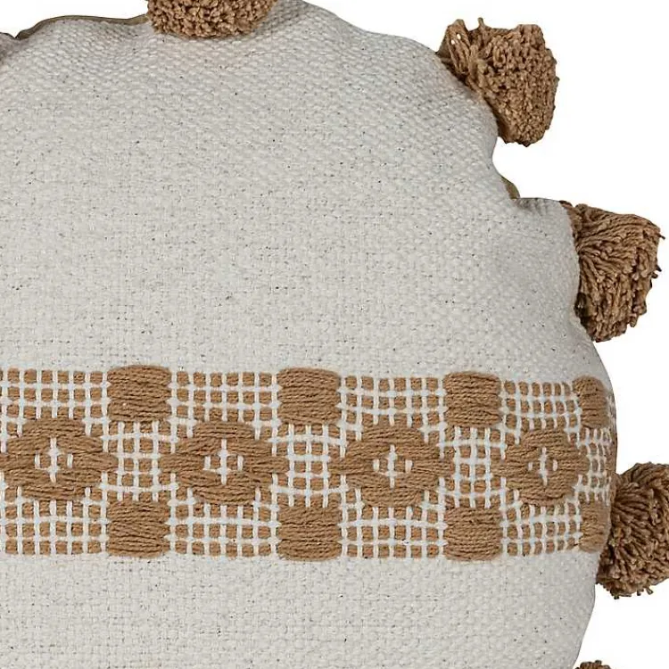 Outlet Neutral Soft Poms Round Throw Pillow Pillows