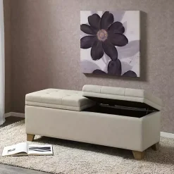 Kirklands Home Benches & Ottomans|Neutral Split Seat Jackson Storage Bench Ivory