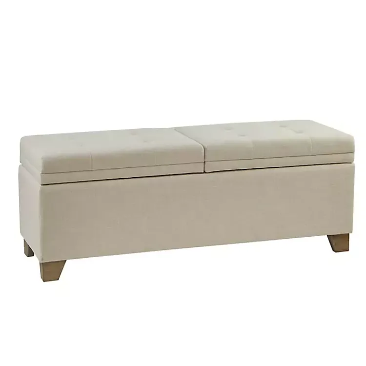 Kirklands Home Benches & Ottomans|Neutral Split Seat Jackson Storage Bench Ivory