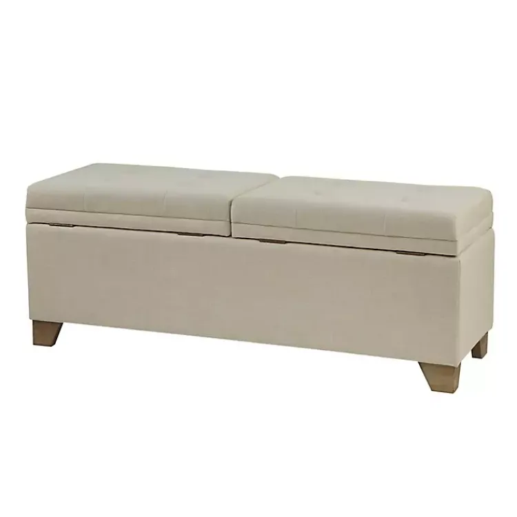 Kirklands Home Benches & Ottomans|Neutral Split Seat Jackson Storage Bench Ivory