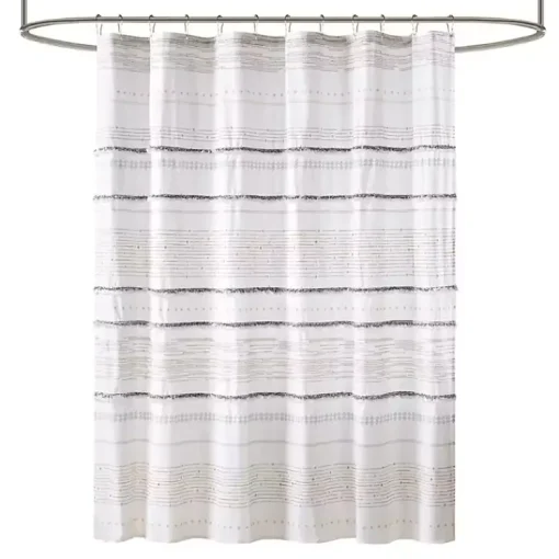 Kirklands Home Shower Curtains|Neutral Striped Boho Cotton Shower Curtain