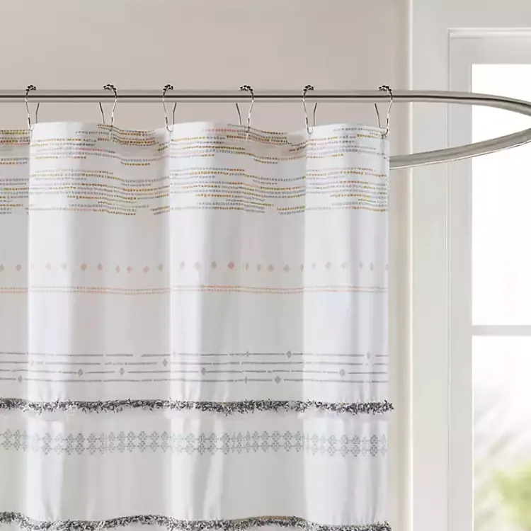 Kirklands Home Shower Curtains|Neutral Striped Boho Cotton Shower Curtain