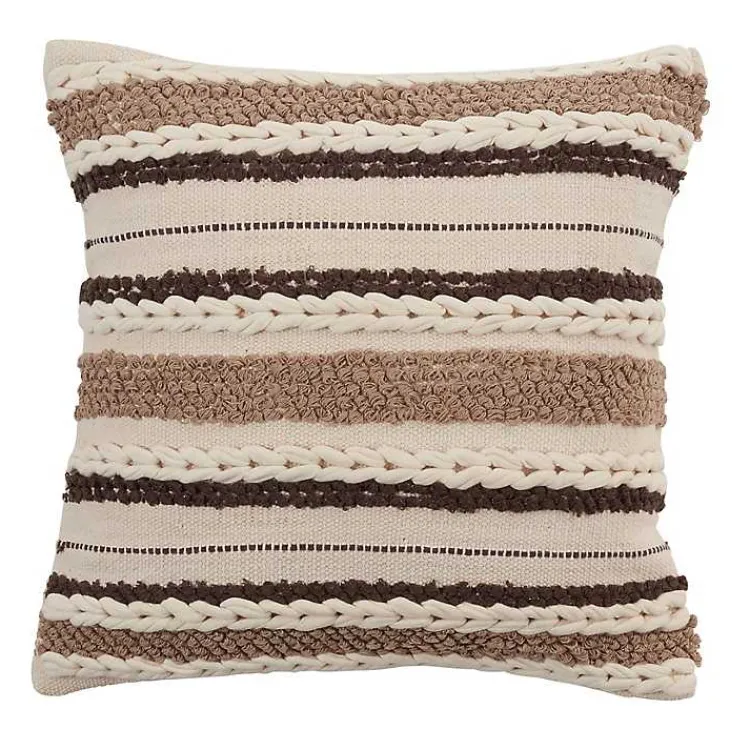 Hot Neutral Striped Woven Square Throw Pillow Pillows