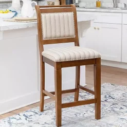 Kirklands Home Bar Stools & Counter Height Stools|Neutral Stripes Upholstered Emmy Counter Stool Tan